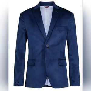 TOMMY HILFIGER Boys Velvet Blue Blazer Suit Jacket 2-Button 2 flap Pockets Lined